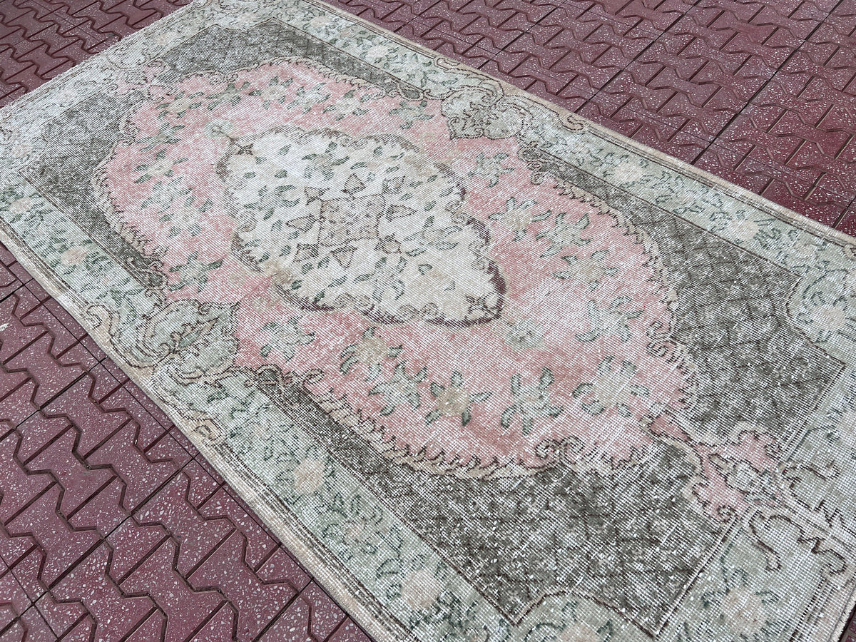 Handwoven Turkish Oushak Rug: Small Wool & Cotton Bohemian Rug