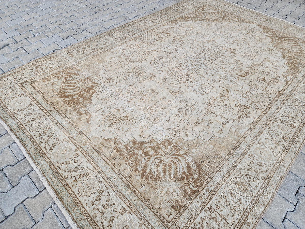 7x11 Hand Woven Wool Rug: Home Decor Rustic Decor, Beige and Brown Carpet