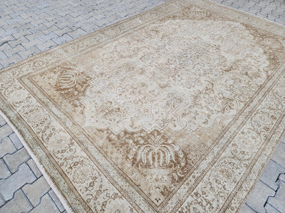 7x11 Hand Woven Wool Rug: Home Decor Rustic Decor, Beige and Brown Carpet