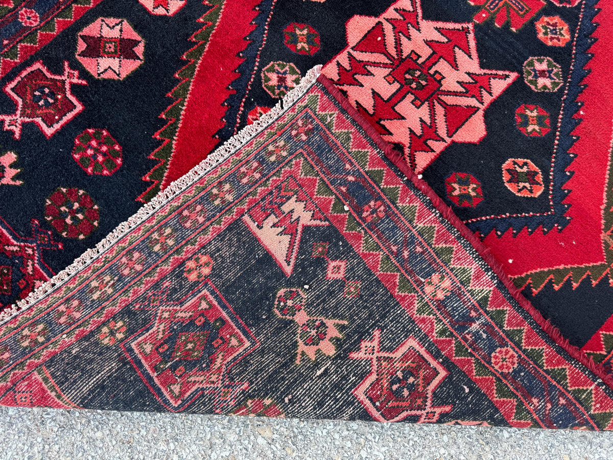Hand Knotted Turkish Runner Rug 4x10: Oriental Red Entryway Rug