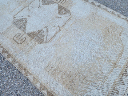 Neutral Wool Runner Rug 3x11: Hand Made Oriental Hallway Decor, Up Cycled Wool