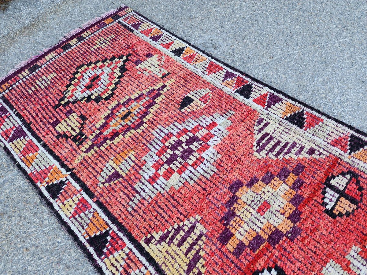 2x10 Herki Runner Rug, Hand Knoted Wool Decor, Hallway Decor, Eco Friendly
