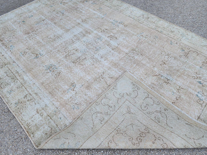 Beige Turkish Wool Rug 7x10: Handwoven Oushak Oriental Rug