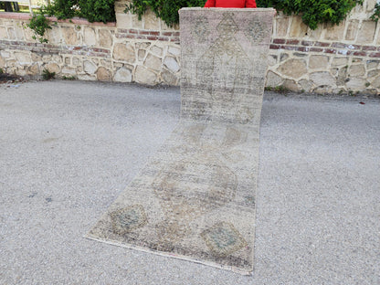 Turkish Wool Runner Rug 3x11: Gray Rustic Farmhouse Decor