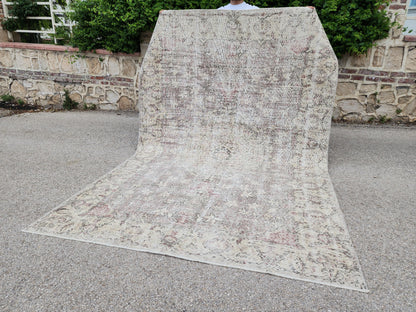 6x9 Turkish Oushak Wool Rug: Hand Knotted Beige Bohemian Decor