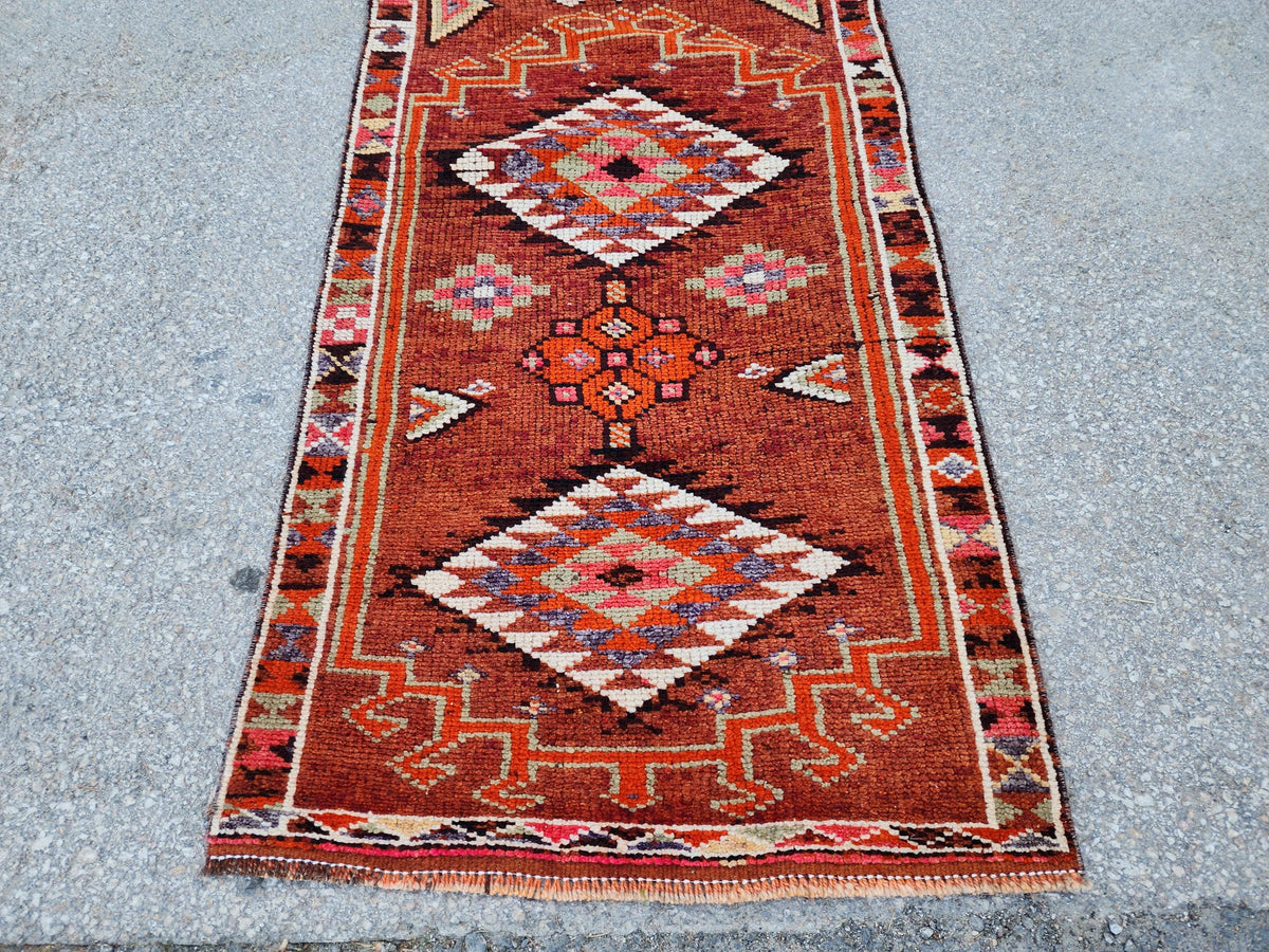 Stair Soft Runner 2.7x14.2 ft, Turkish Wool Hand Knotted Up Cycled Wool, Home Rustic Decor