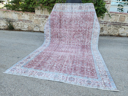 6x9 Turkish Area Rug, Faded Red Wool, Rustic Home Decor