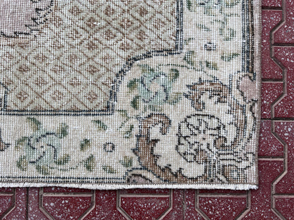Handwoven Turkish Oushak Rug 4x7: Wool & Cotton Bohemian Rug
