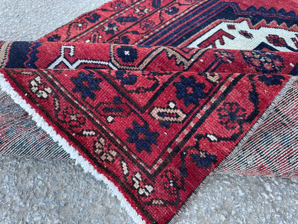 3x10 Geometric Wool Red Runner Rug: Hand Knoteed, Kitchen Decor