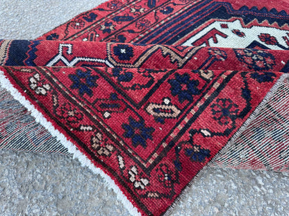 3x10 Geometric Wool Red Runner Rug: Hand Knoteed, Kitchen Decor