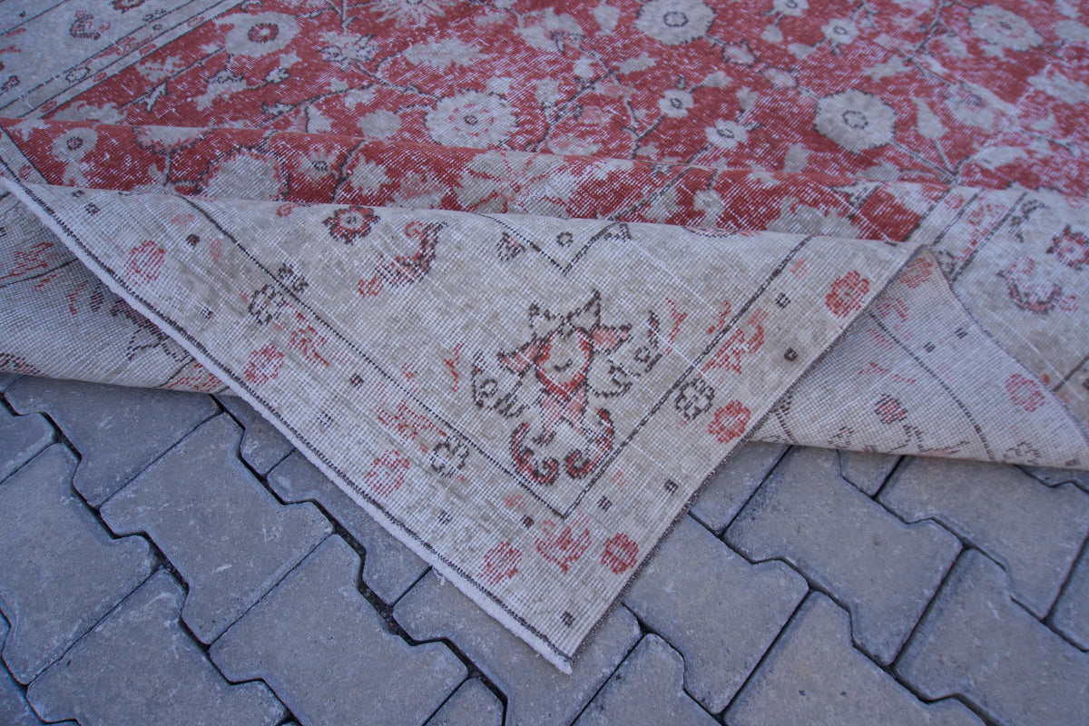 Handmade Turkish Isparta Rug 7x10: Vintage Oriental Cotton-Wool Blend