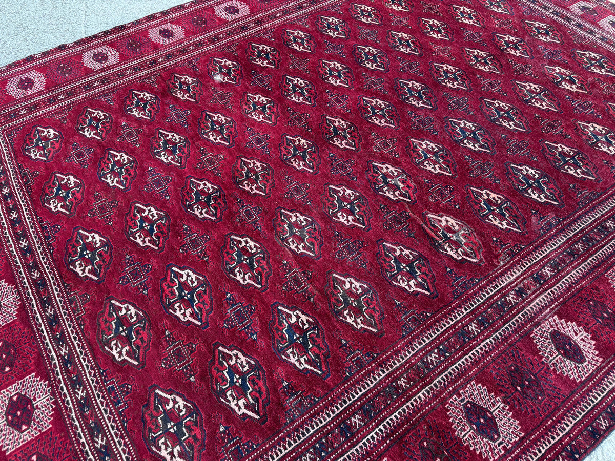 7x9 Handwoven Turkish Wool Rug: Vintage Red Accent Rug