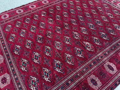 7x9 Handwoven Turkish Wool Rug: Vintage Red Accent Rug