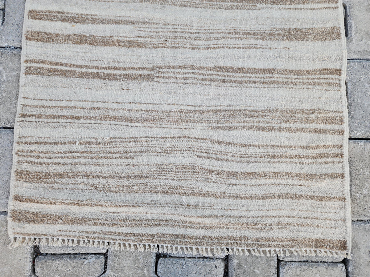 Neutral Turkish Kilim Runner 2x11, Kitchen Bohemian Decor, Eco Friendly Rug