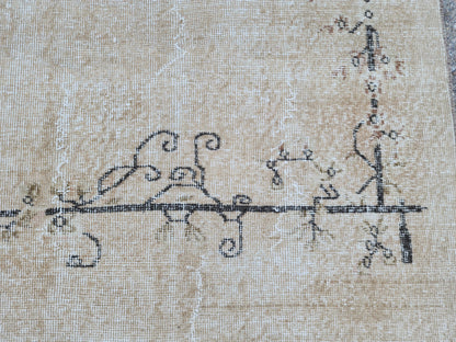 7x9 Beige Oushak Rug: Handwoven Turkish Wool, Muted Rustic Design