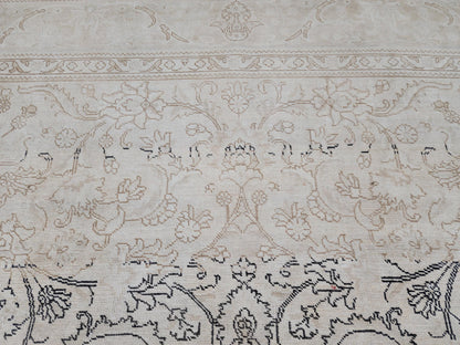 Beige Vintage Rug, 9×12, Hand-Knotted Oriental, Traditional Turkish Living Room Carpet