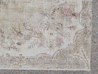 Hand Knotted Wool Oushak Rug 7x10: Beige Rustic Farmhouse Style