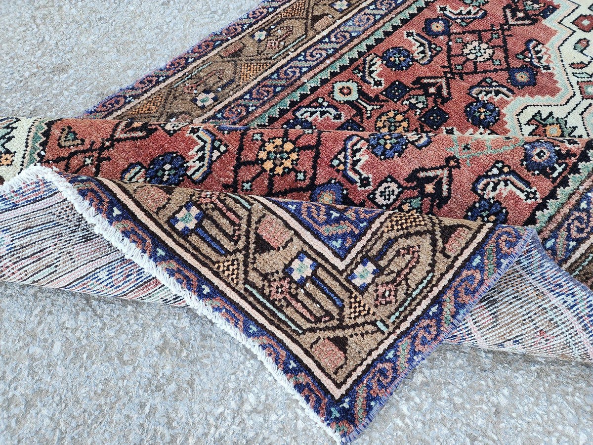 Antique Rustic Runner Rug 3x9: Hand Knotted, Persian Medallion Design