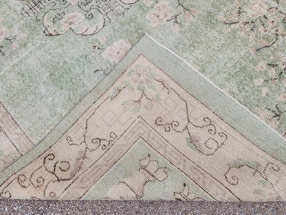 Green Turkish Oushak Rug 6x11: Handwoven Wool Isparta Carpet
