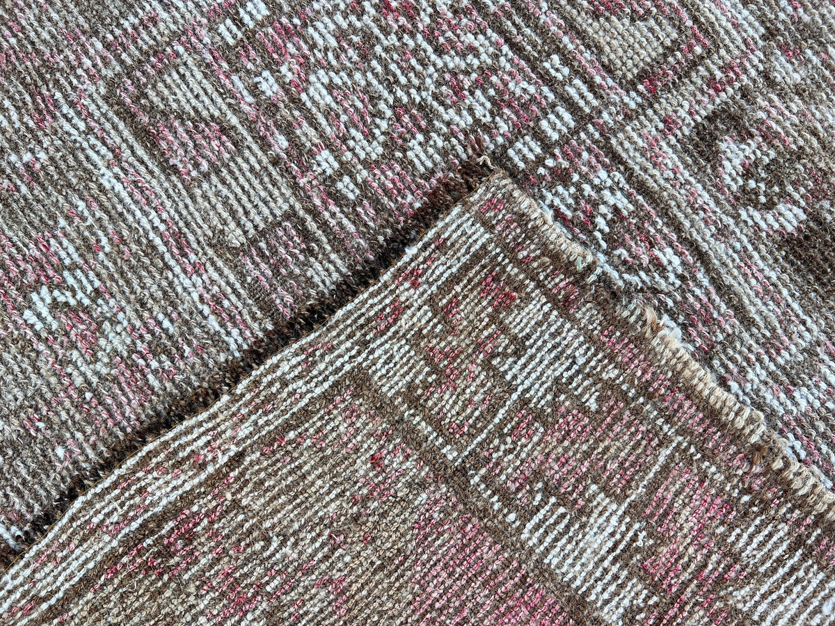 Handwoven Wool Turkish Rug 4x10: Neutral Bohemian Entry Rug