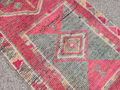 2x13 Herki Long Runner Rug, Hand Knotted Turkish Rug, Bohemian Hallway Decor