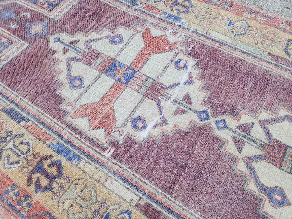 4x9 Turkish Area Rug, Hand Knotted Turkish Runner, Wool Boho Hallway Decor