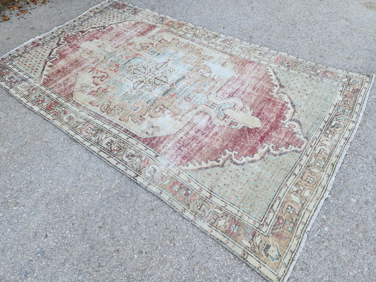 4x7 Vintage Boho Area Rug, Rustic Hand Knotted Up Cycled Wool, Eco Friendly, Turkish Hand Made