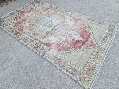4x7 Vintage Boho Area Rug, Rustic Hand Knotted Up Cycled Wool, Eco Friendly, Turkish Hand Made