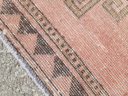Turkish Hand Made Runner Rug 2.6x11.8 ft, Hallway Tan Runner, Terracotta Tribal Carpet