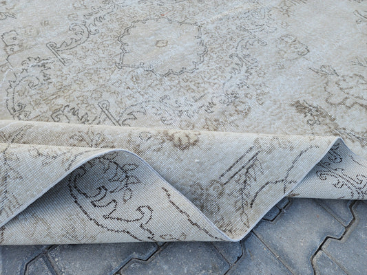 Neutral Rug 7x10, Turkish Hand Woven Oushak Design, Oreintal Living Room Decor
