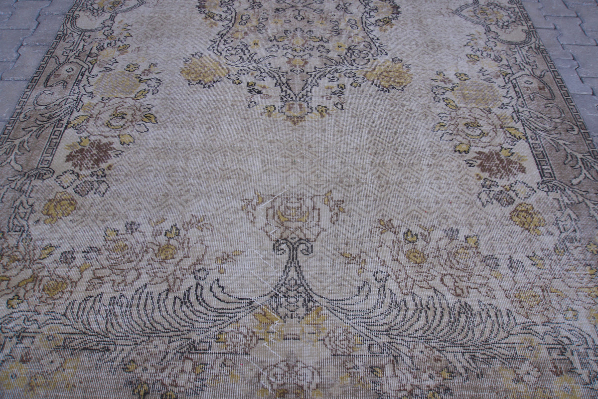 6x10 Turkish Area Rug, Boho Floral Design, Living Room Decor