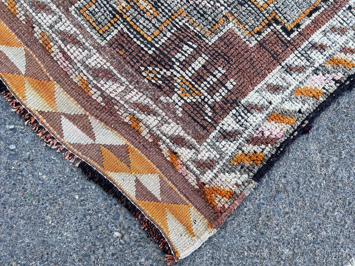 Handwoven Wool Runner Rug: 3x10 Vintage Turkish Herki Rug