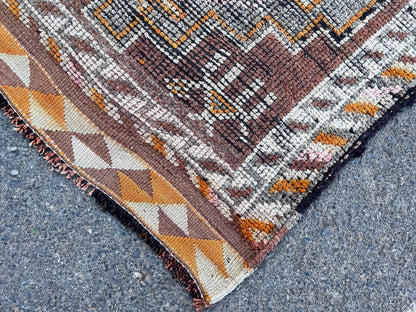 Handwoven Wool Runner Rug: 3x10 Vintage Turkish Herki Rug