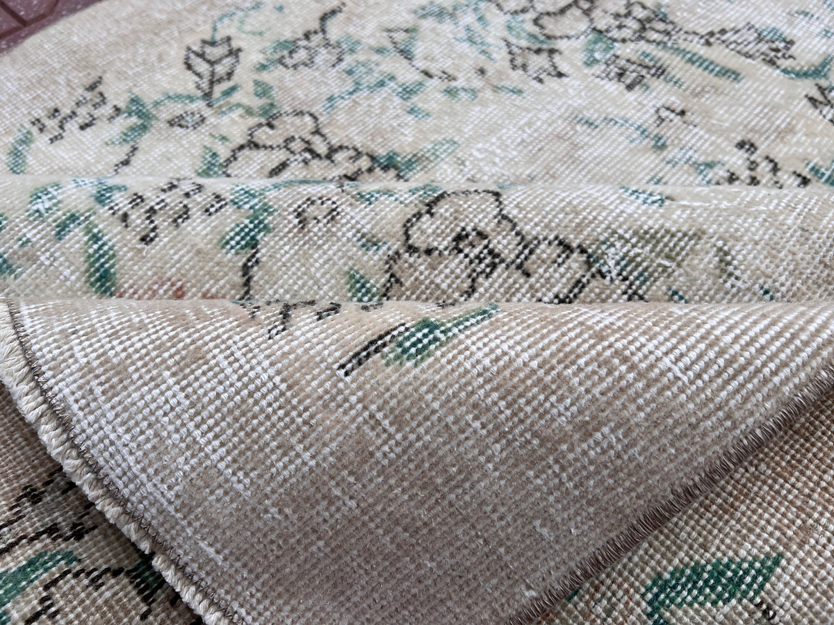 Handwoven Turkish Oushak Rug: 3.7x6.6, Wool & Cotton Floral Rug