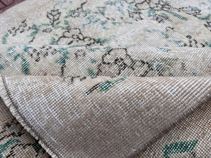 Handwoven Turkish Oushak Rug: 3.7x6.6, Wool & Cotton Floral Rug