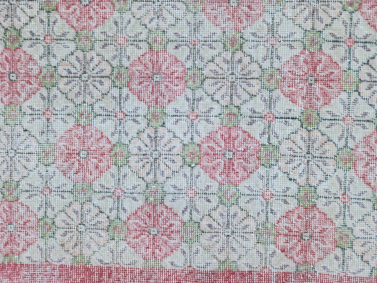 5x9 Vintage Area Rug, Turkish Wool Hand Knotted, Faded Red And Green Carpet