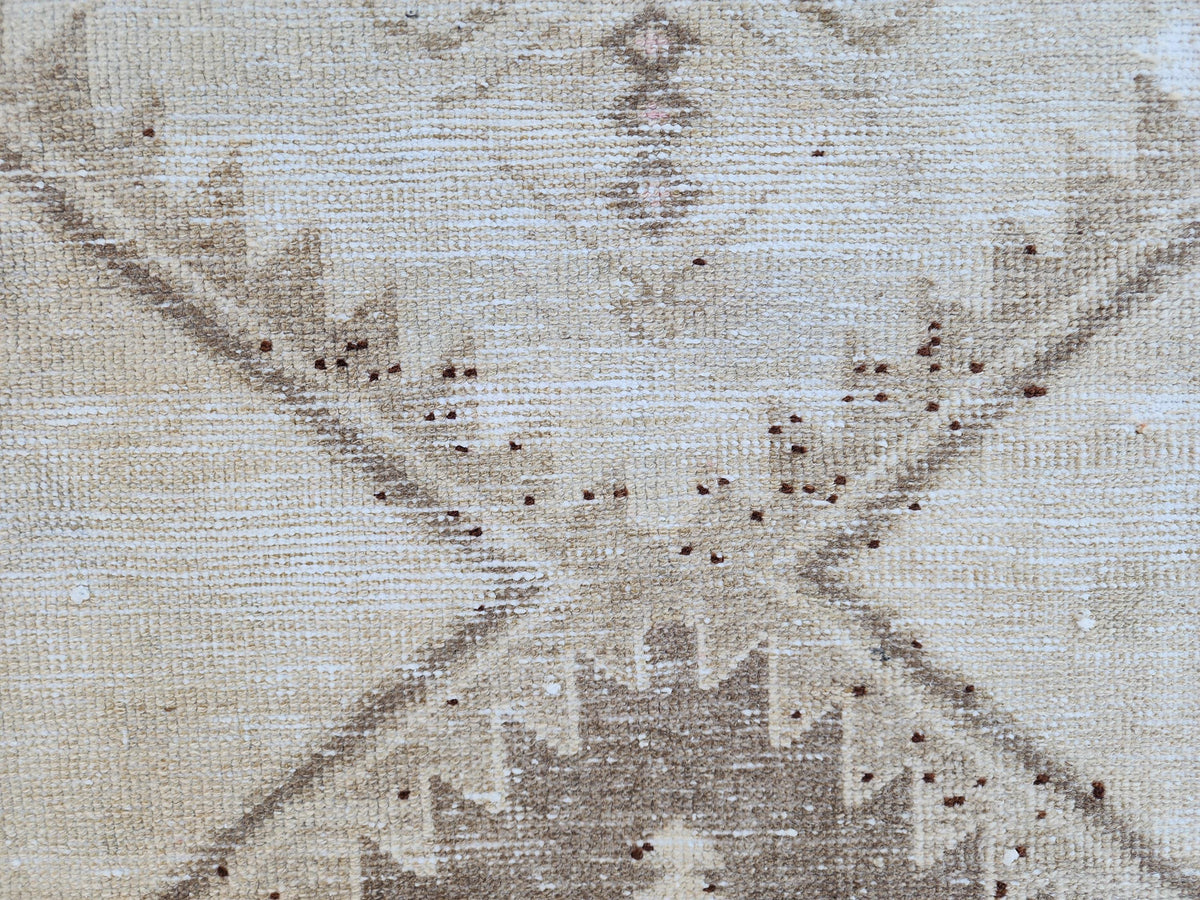 Geometric Neutral Rug 3x14, Beige Wool Hand Woven Rustic Decor, Gift for Her