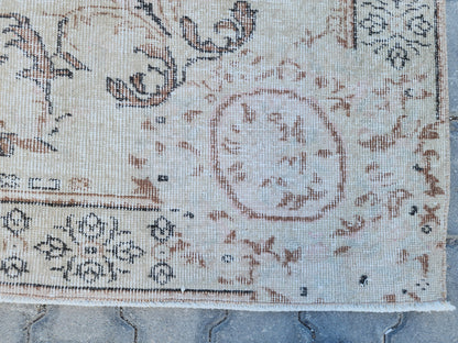 Muted Ivory Turkish Wool Rug 6x10: Semi Antique Neutral Rug