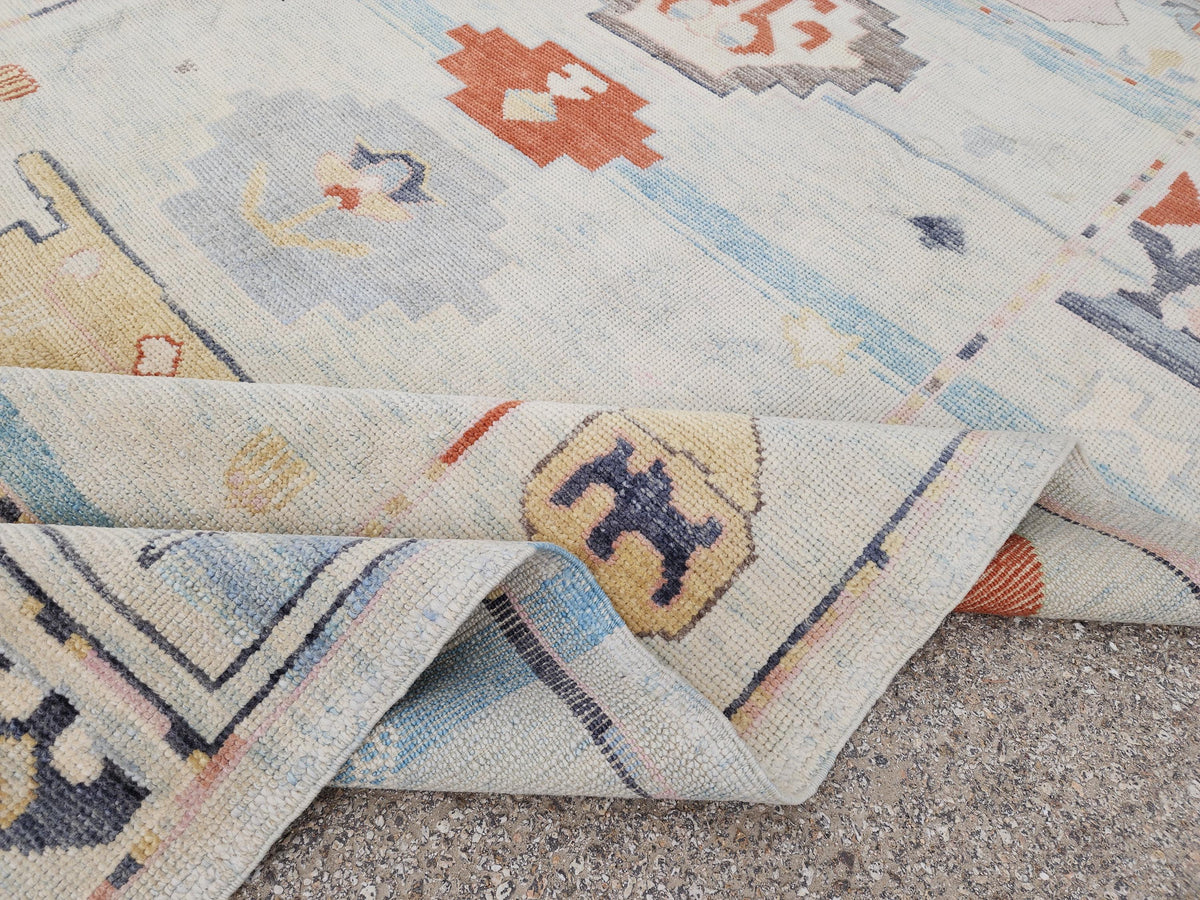 6x9 Oushak Rug: Light Beige Pastel Turkish Wool, Handwoven Boho Rug