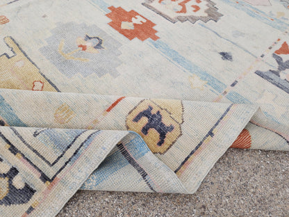 6x9 Oushak Rug: Light Beige Pastel Turkish Wool, Handwoven Boho Rug