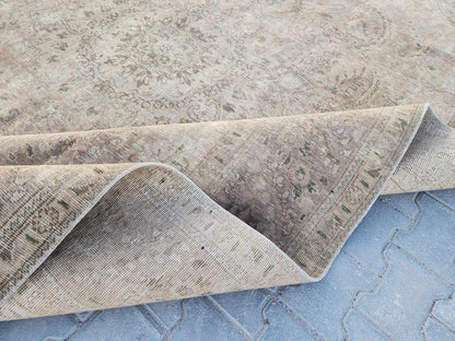 9×12 Vintage Wool Rug, Hand Knotted, Neutral Beige Oriental Persian Traditional Carpet