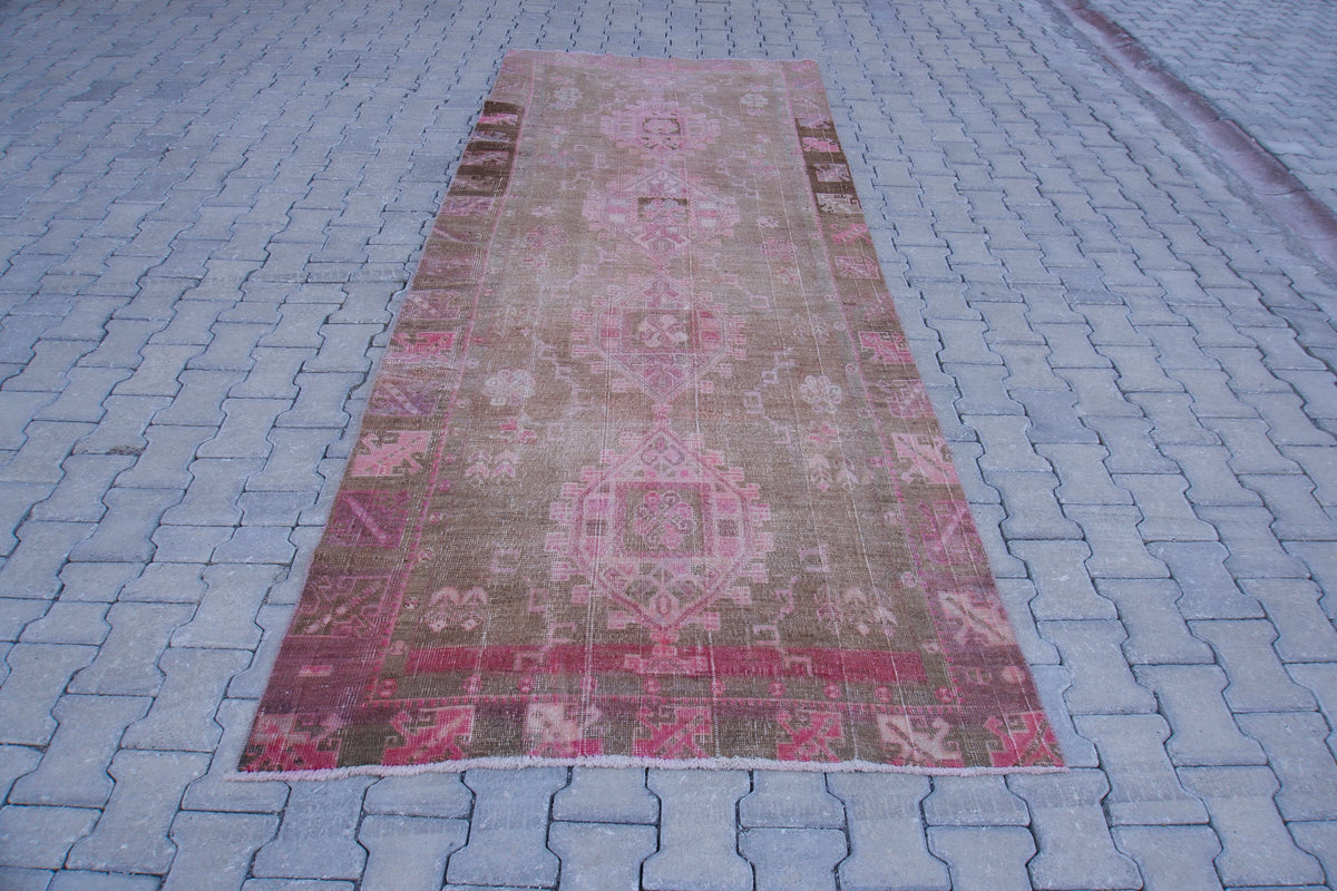 Vintage Kars Rug 4.6x10.6: Brown & Pink Hand-Knotted Turkish Wool Rug
