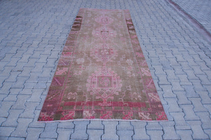 Vintage Kars Rug 4.6x10.6: Brown & Pink Hand-Knotted Turkish Wool Rug