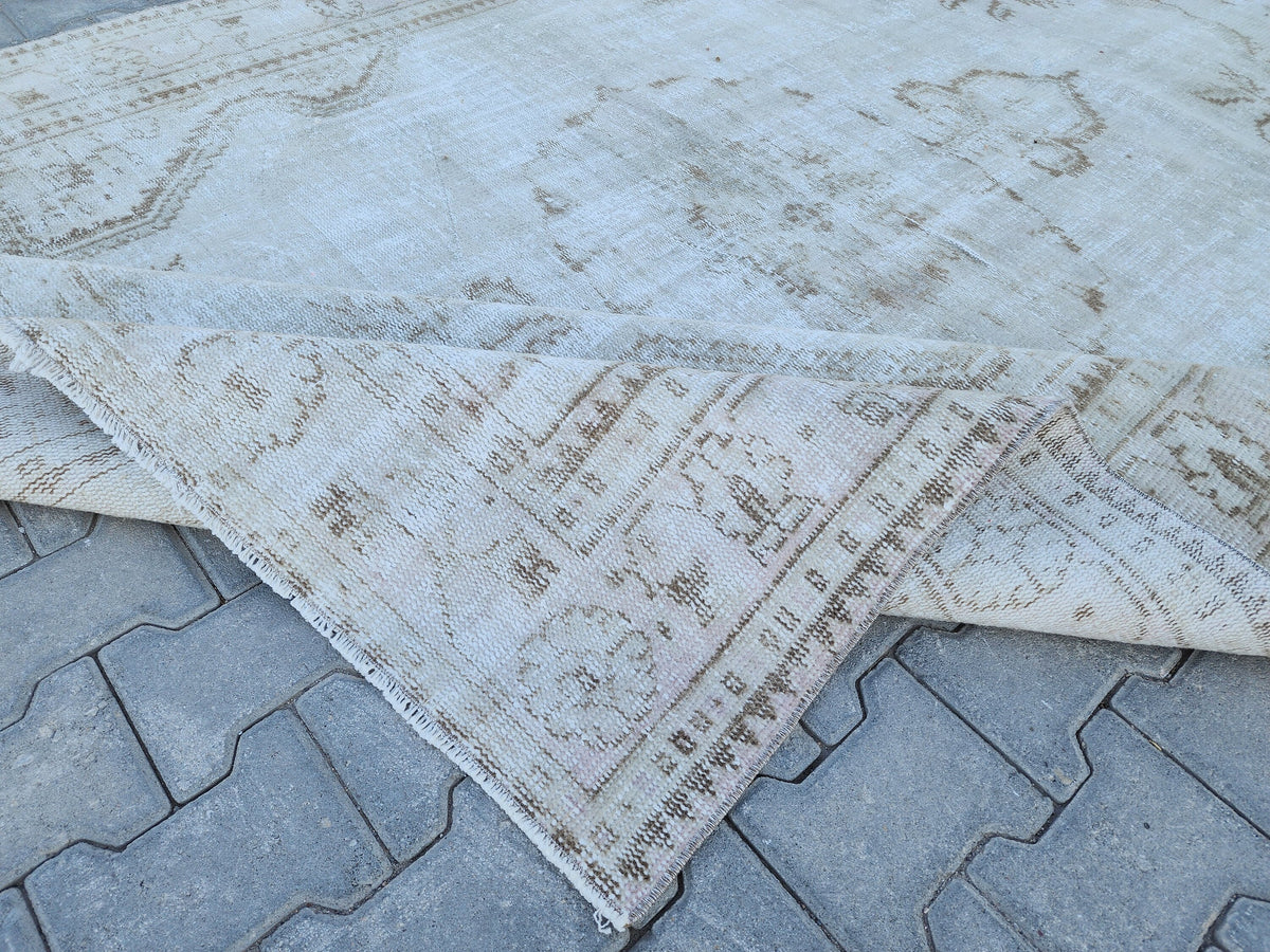 6x9 Wool Neutral Rug, Beige and White Wool Hand Made, Dining Room Decor