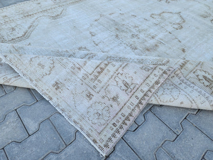 6x9 Wool Neutral Rug, Beige and White Wool Hand Made, Dining Room Decor