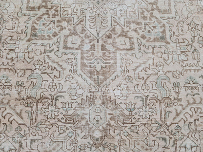 Heriz Neutral Rug 9x12, Hand Knotted Beige And Brown Wool, Living Room Rustic Decor