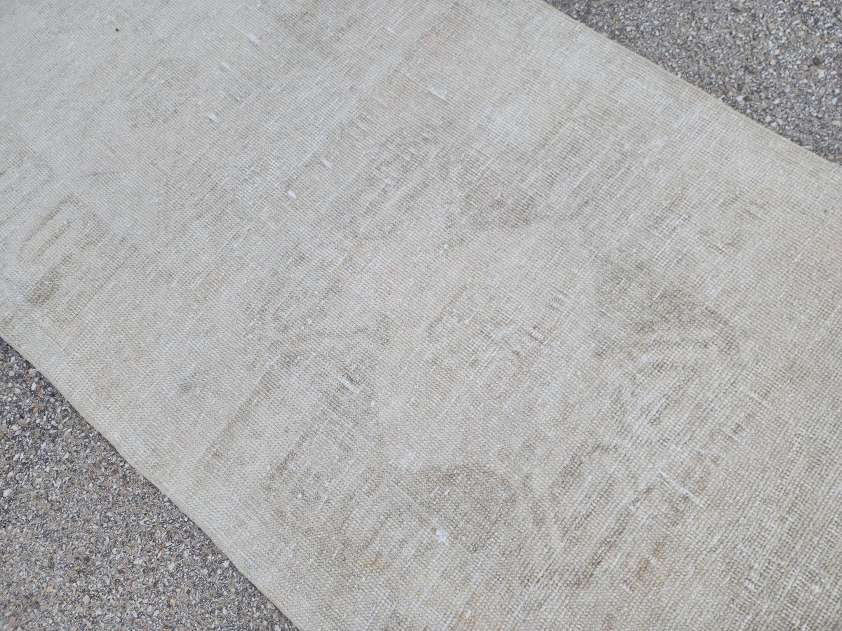 3x12 Neutral Runner Rug, Turkish Beige Wool Hand Made, Hallway Decor