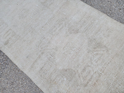 3x12 Neutral Runner Rug, Turkish Beige Wool Hand Made, Hallway Decor