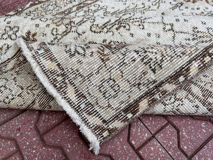 4x7 Handwoven Turkish Oushak Rug: Neutral Gray Wool & Cotton