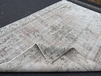 Hand Knotted Oushak Wool Rug 7x10: Neutral Oriental Decor